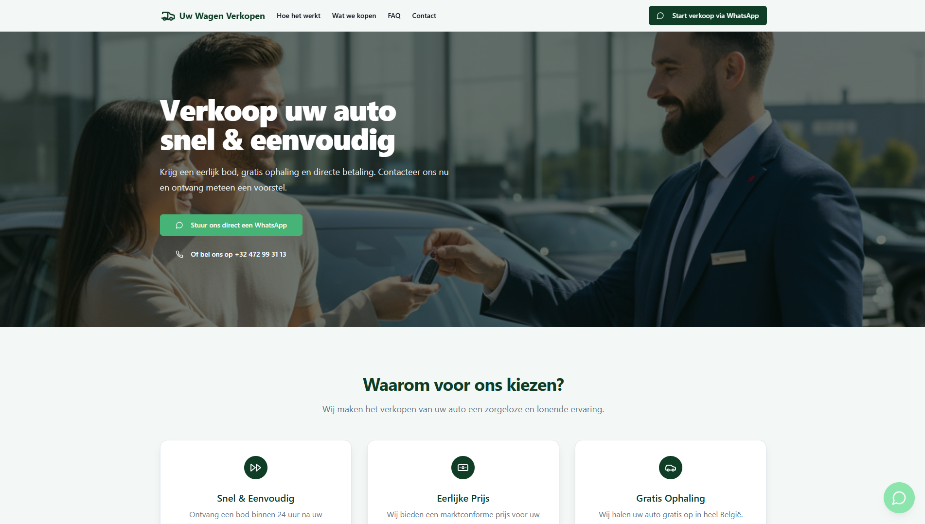Conversion-focused Onepager for UwWagenVerkopen.be
